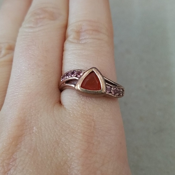 Sterling Silver and Red Stone Ring - Picture 1 of 7